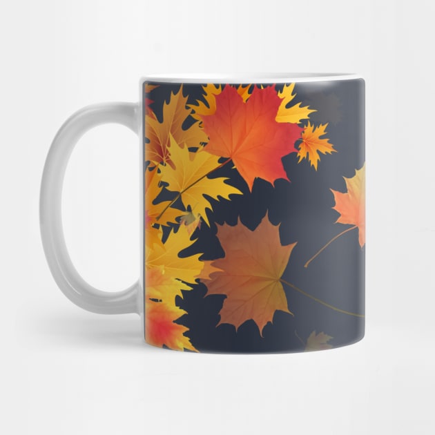 Autumn Scattered Leaf Design - Fall Leaves - Maple Leaves  - Autumn Colours - Orange Background by Ric1926